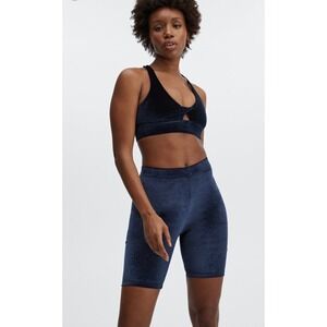 Fabletics Navy Velour High Waisted Bike Shorts‎ Size Large